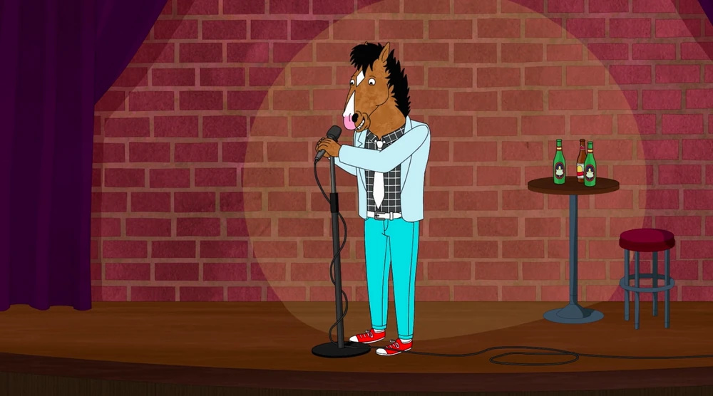 Bojack Horseman performing stand-up comedy