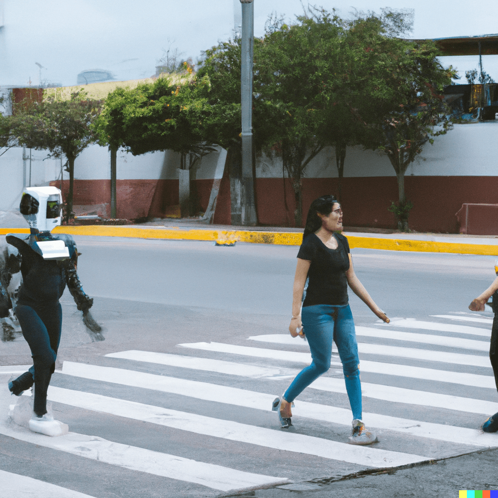 Dall-E 2 prompt: photograph of a robot helping a person cross the street